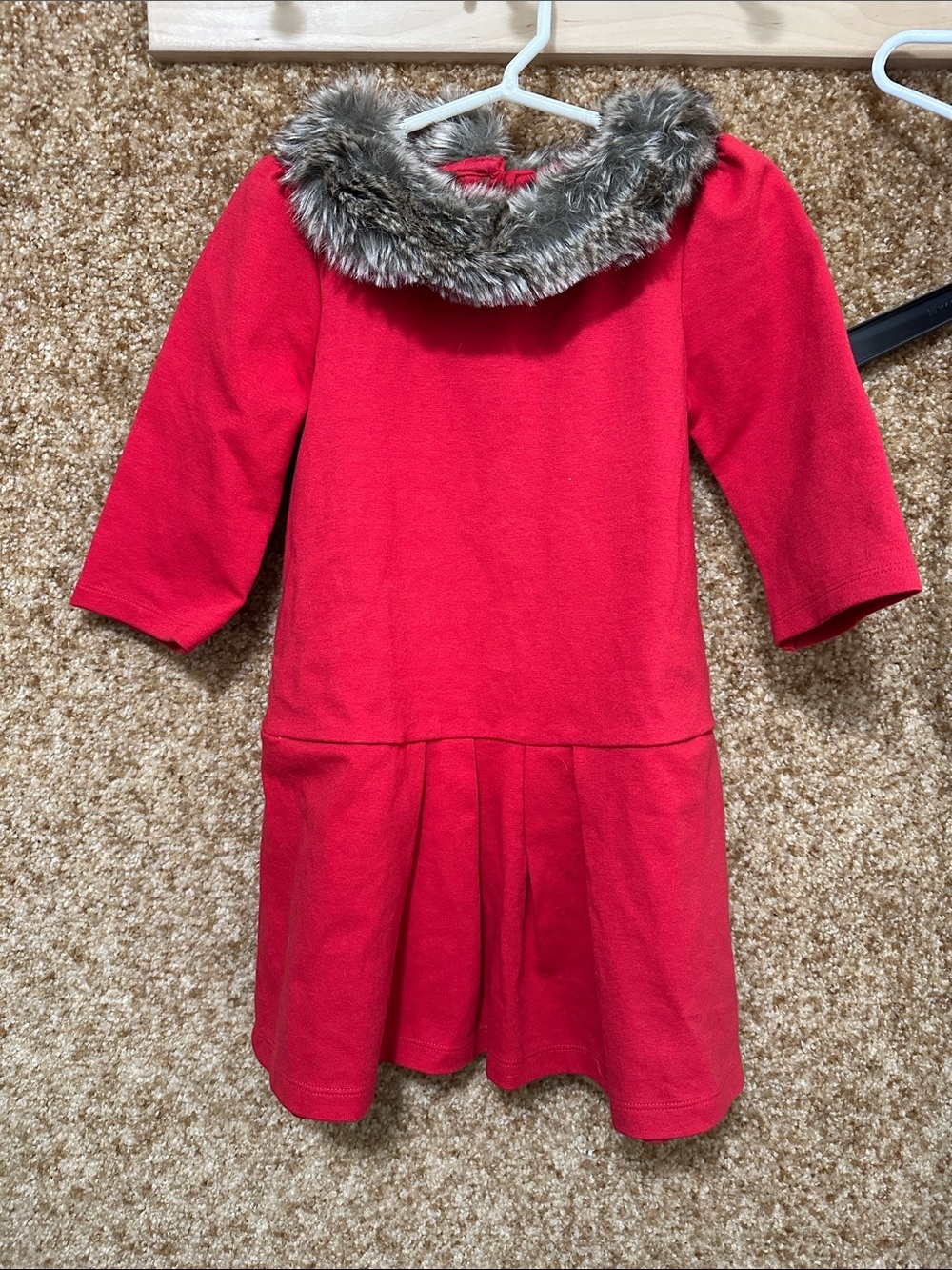 Janie and Jack Red Dress with Faux Fur Collar